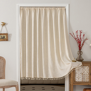 隔断帘门帘棉麻亚麻色日式帘家用半帘门帘布艺卧室透气厨房隐私帘