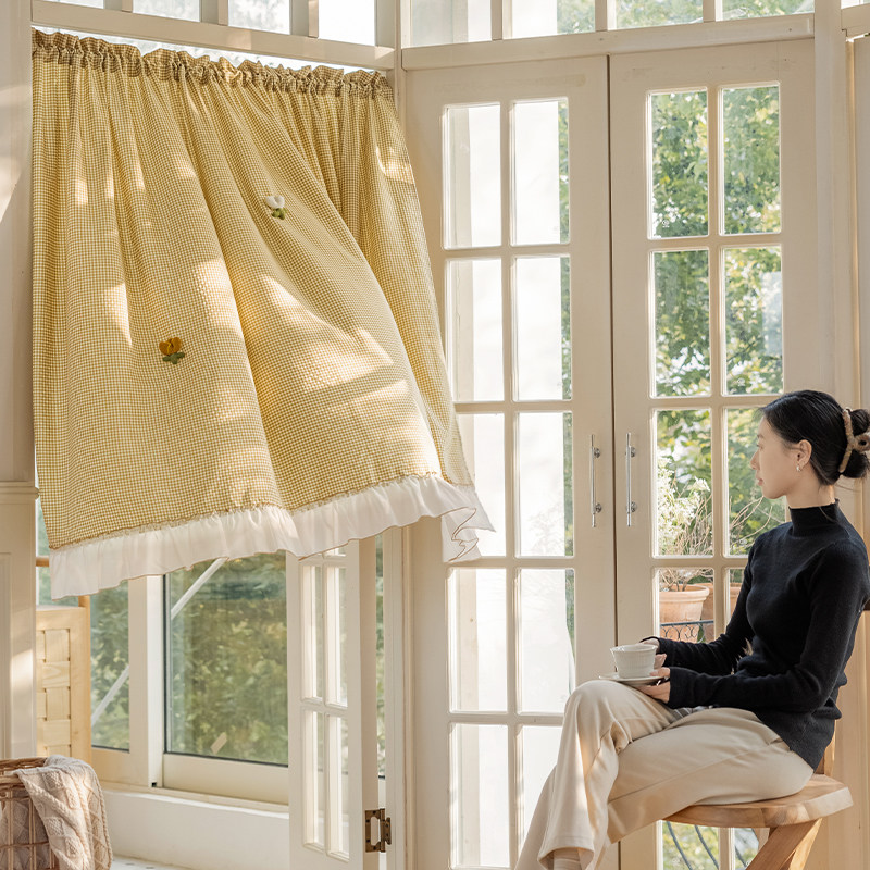 门帘卧室厨房窗户遮光隔断飘窗纱帘法式美式短帘帘子帘魔术贴窗帘