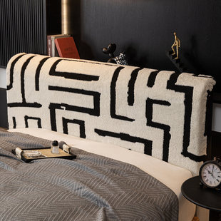 新款床头罩毛绒中古风床头套全包秋冬季舒棉绒可拆洗遮丑床头套