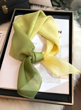 雪纺真丝丝巾女2025新款100%桑蚕丝中方巾渐变黄绿色轻薄秋冬领巾