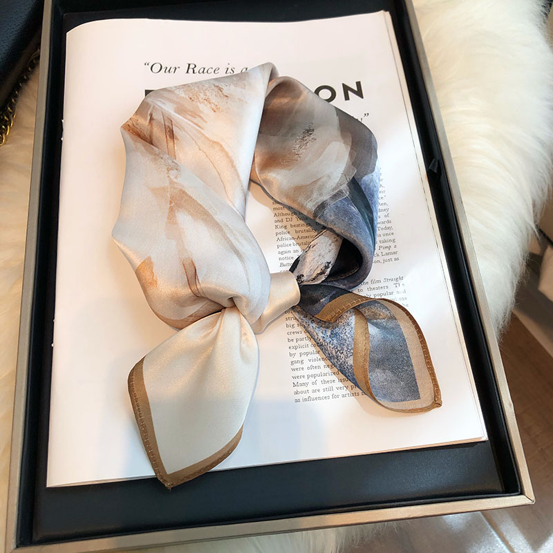 咖色真丝丝巾2024新款小方巾百搭