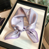 工装 淡紫色真丝丝巾女小方巾百搭100%桑蚕丝洋气时尚 小领巾配衬衫