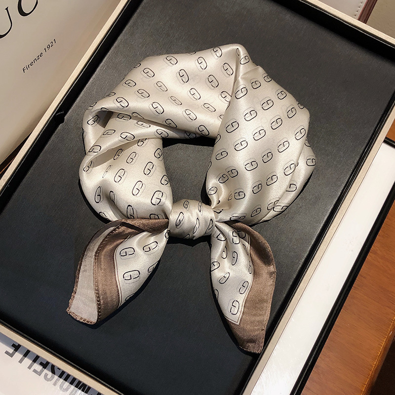 真丝丝巾小方巾百搭100%桑蚕丝丝巾发带绑头发秋冬米色韩国小领巾