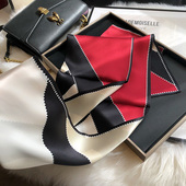 饰小领巾配裙子 100%桑蚕丝小长条装 红黑色真丝丝巾春秋款 洋气时尚