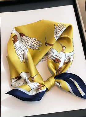 黄色真丝丝巾女2025新款小方巾百搭高档送礼100%桑蚕丝秋冬小领巾