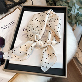 米白色真丝丝巾高级感女百搭春秋冬季 中方巾100%桑蚕丝送礼小领巾