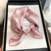 粉色真丝丝巾小方巾简约百搭100%桑蚕丝丝巾春秋时尚 小领巾配西装