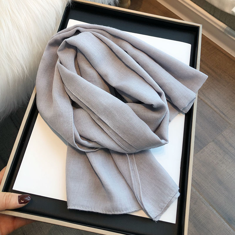 日系棉麻围巾春秋纯色小长条百搭围巾女冬季2026新款小领巾搭裙子