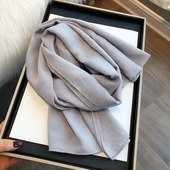 日系棉麻围巾春秋纯色小长条百搭围巾女冬季 小领巾搭裙子 2026新款