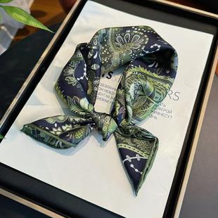 黄绿色真丝丝巾2025新款小方巾百搭高级感100%桑蚕丝斜纹绸小领巾