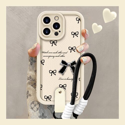 秋冬小羊皮简约蝴蝶结适用苹果16promax手机壳iphone15/14新款华为mate60pro女P70小香风Reno12/VIVOS19/小米