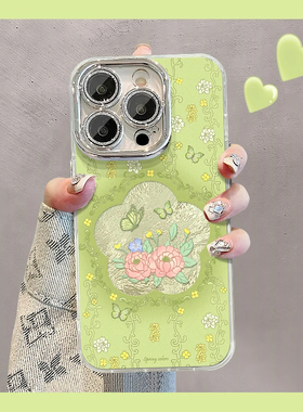 绿色花朵冰川纹适用苹果16PROMAX手机壳iphone15/14PRO新款华为mate60pro+女Pura70荣耀300小米15Reno13/S20