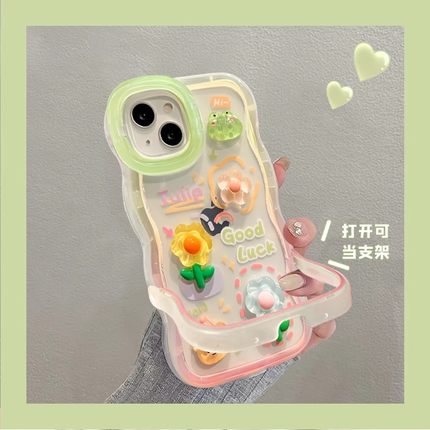 青蛙花花公仔双支架适用OPPOReno12手机壳Reno11卡通新女款reno9pro软硅胶reno7防摔reno6pro透明reno5保护套