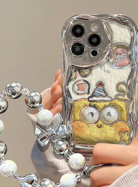 电镀银油画海绵宝宝适用华为Pura70手机壳mate60pro可爱荣耀100女90gt新款nova12/11/10/9se创意p60/50e个性