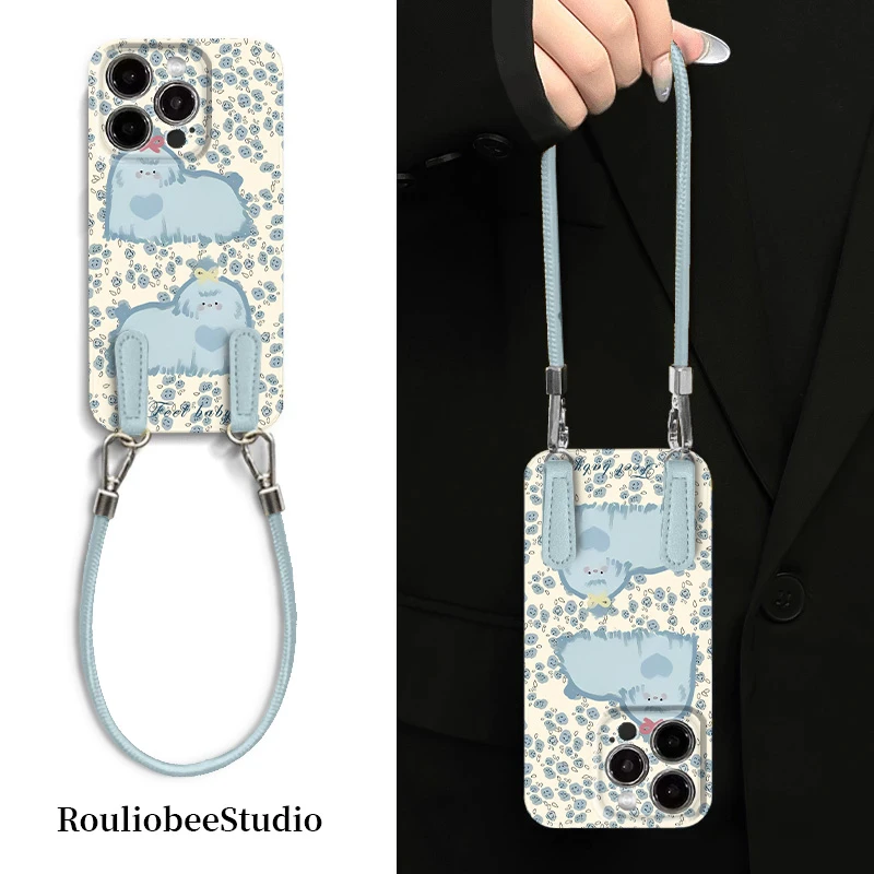 蓝白碎花狗狗适用多型号手机壳