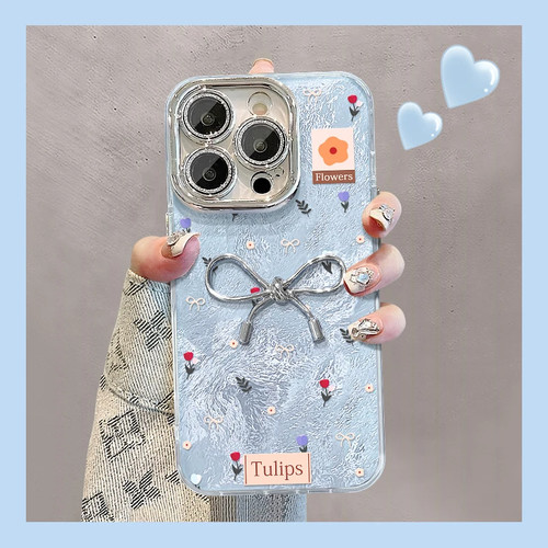 金属银蝴蝶结冰川纹适用多型号