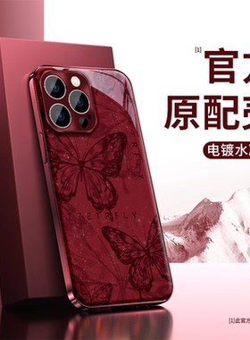 线条蝴蝶电镀水凝膜适用苹果16手机壳iphone15/14/13promax翻盖镜子华为mate70pro荣耀200小米15Reno12女S19