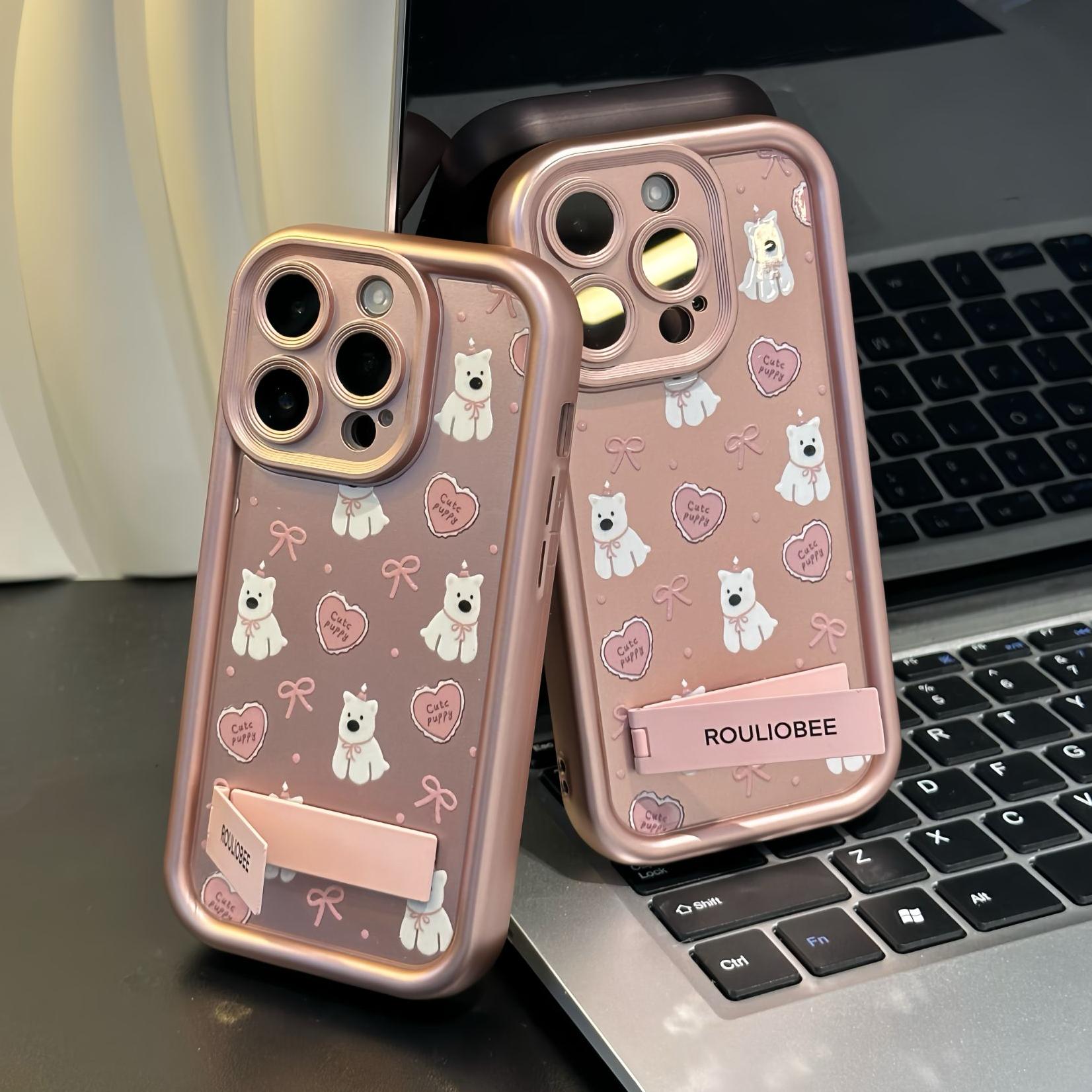 粉色爱心西高地适用多型号手机壳