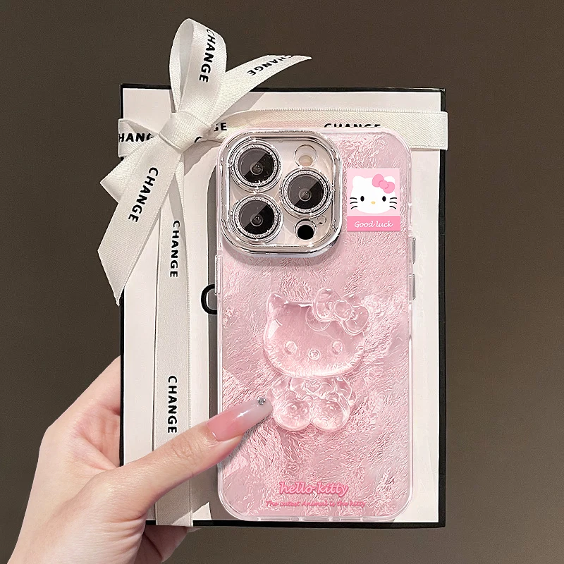 粉底kt猫公仔适用多型号手机壳