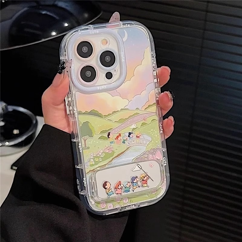 春游小新适用苹果16PROMAX手机壳iphone15/14PRO新款华为mate60镜面泡芙壳荣耀200/Pura70小米15Reno13/S20