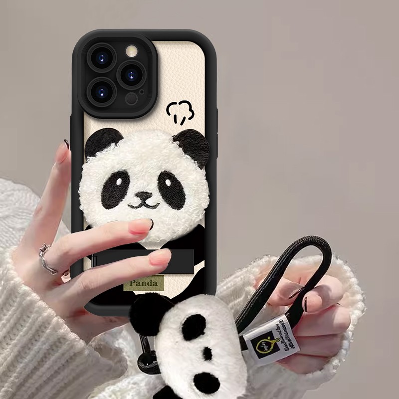 秋冬毛绒熊猫适用苹果16promax手机壳iphone15/14小羊皮华为mate60pro新款P70情侣女OPPOReno12/VIVOS19/小米