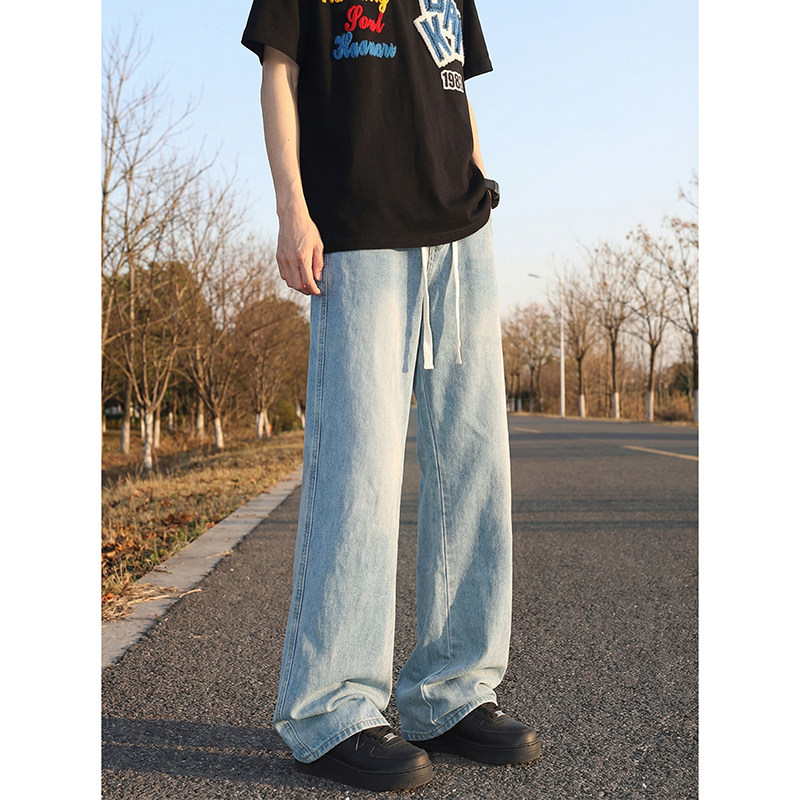 牛仔裤男夏季新款休闲大码阔腿裤高街潮牌水洗oversize直筒长裤子