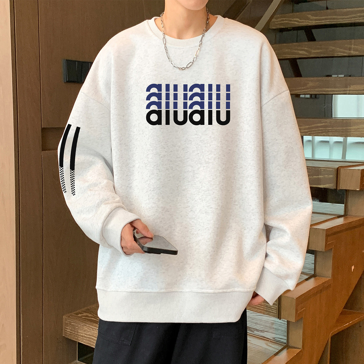 卫衣男春秋季2026新款宽松休闲无帽上衣美式高街潮牌运动套头外套