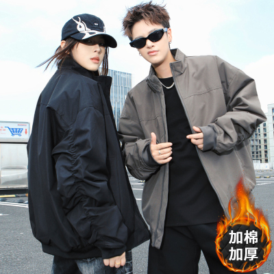 小立领棉衣男秋冬季2025新款纯色开衫外套夹棉加厚大码宽松上衣服