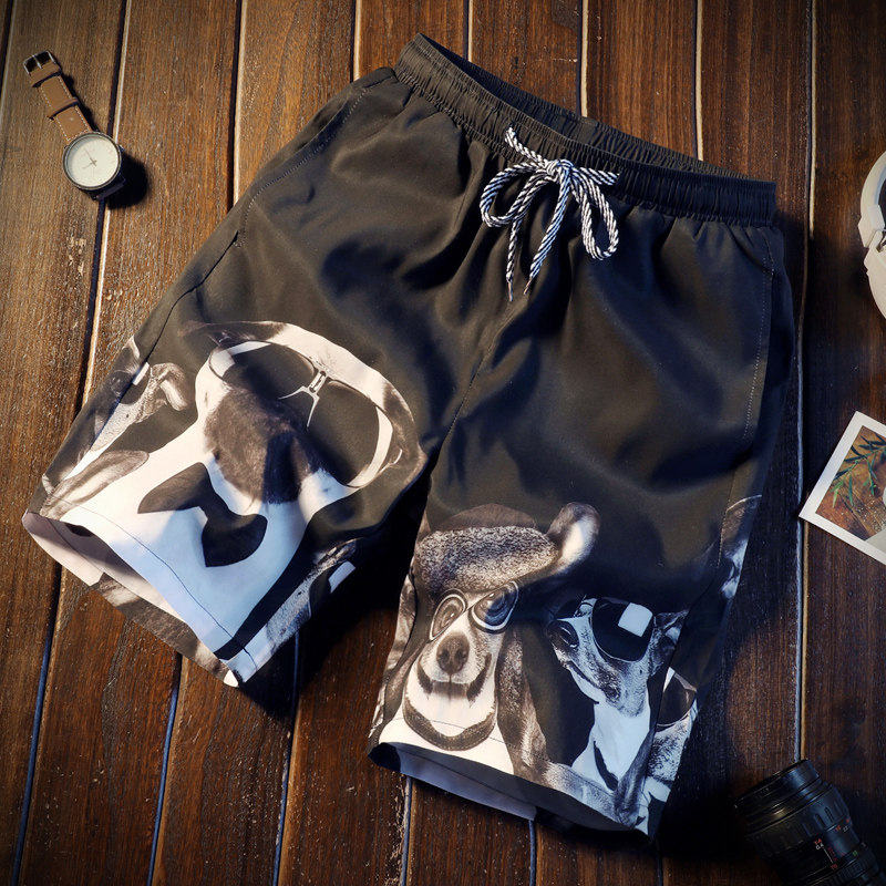 夏季沙滩裤男潮牌ins五分睡裤情侣花短裤宽松大裤衩港风休闲裤子