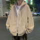 港风复古连帽卫衣男春秋季 宽松纯色oversize潮牌休闲外套 拉链开衫