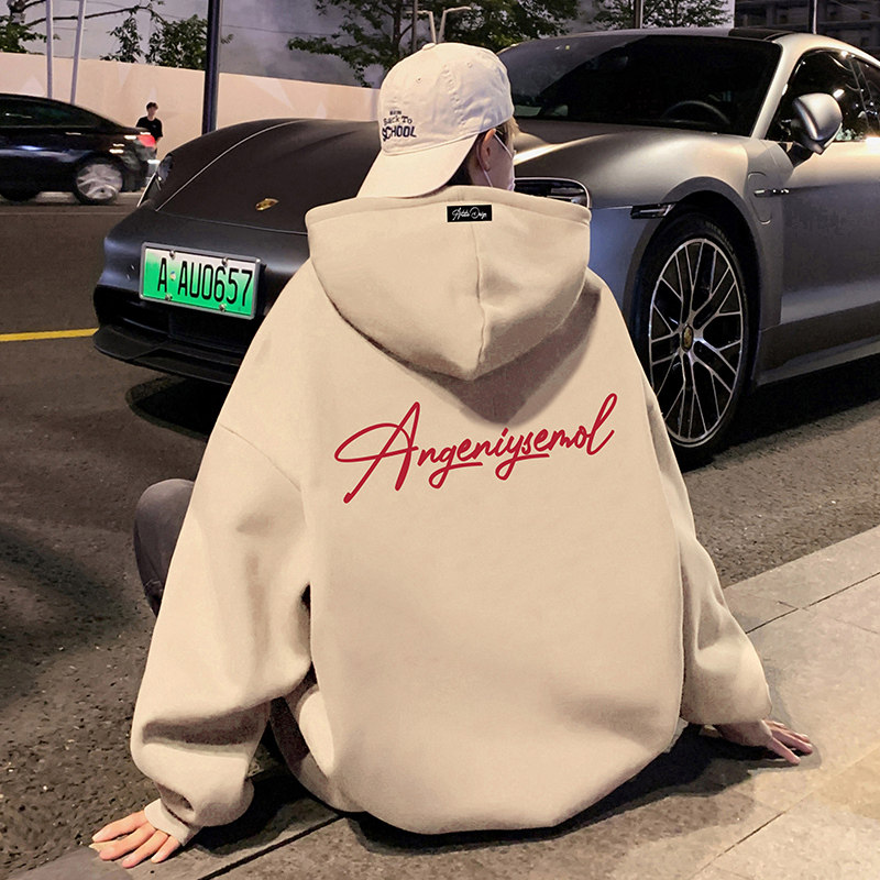 港风连帽卫衣男秋冬季2026新款美式字母潮牌男装ins休闲高街外套