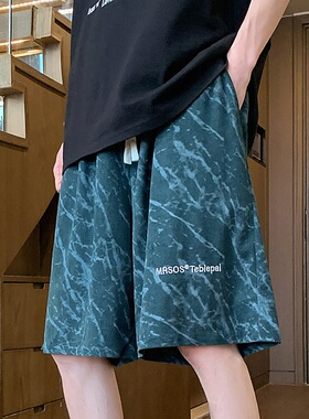 沙滩裤男夏季薄款花短裤居家宽松睡裤五分大裤衩潮牌美式休闲裤子