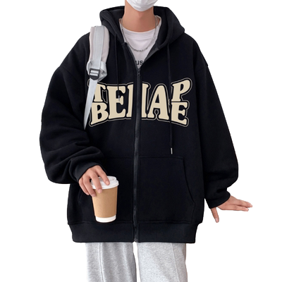 高级感字母设计宽松卫衣外套连帽