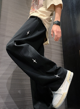 美式裤子男潮牌春秋季新款宽松运动卫裤oversize直筒阔腿休闲长裤