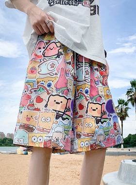 沙滩裤男夏季速干花短裤薄款宽松休闲卡通居家睡裤可外穿大裤衩潮