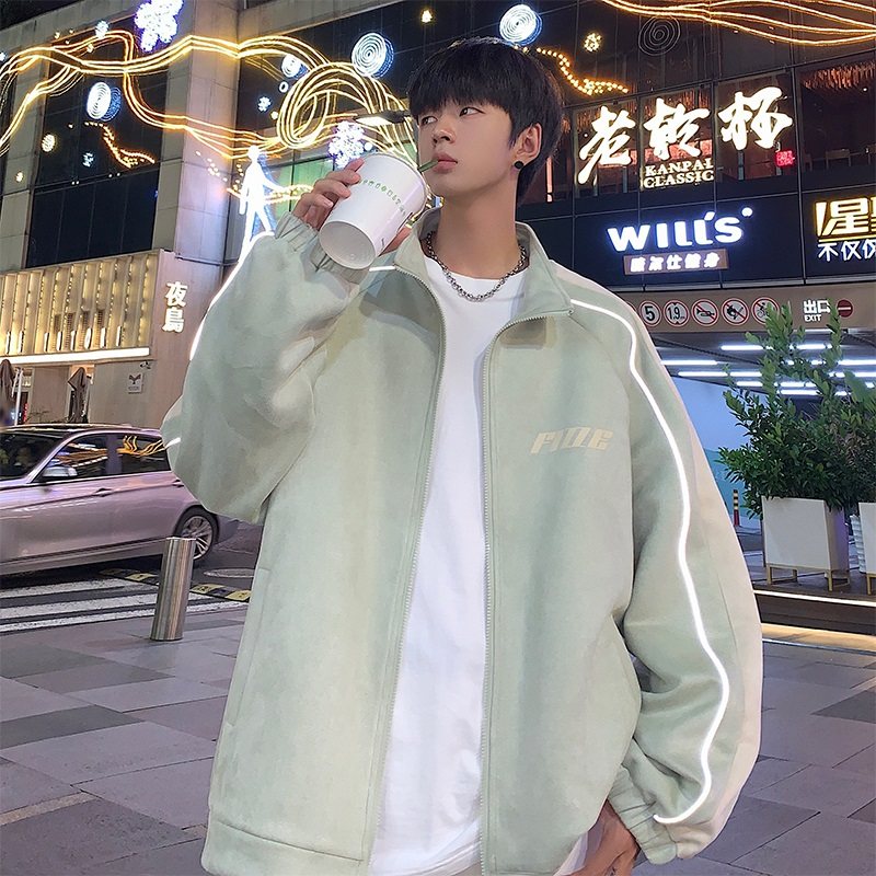 潮流开衫夹克男秋冬季2026新款宽松情侣立领上衣高街休闲冲锋外套