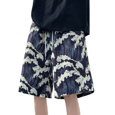 潮流海浪沙滩裤宽松花短裤男女