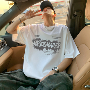 2026新款夏季重磅纯棉印花短袖T恤男oversize美式潮牌港风上衣服