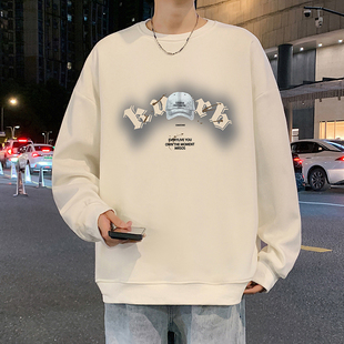 圆领卫衣男秋冬季2026新款休闲加绒套头打底大码宽松潮牌无帽外套