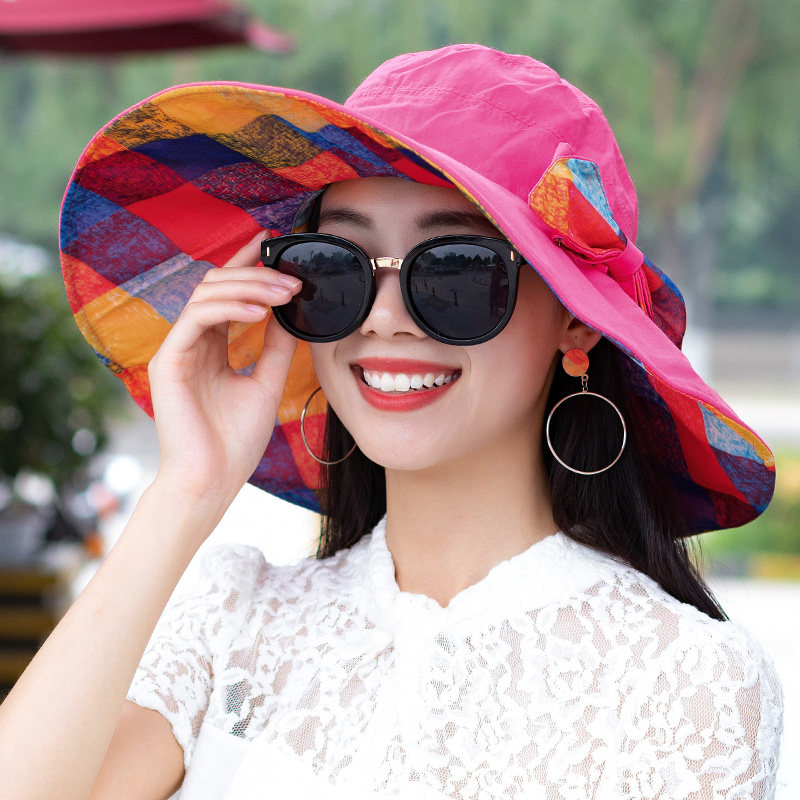 帽子女夏季韩版大檐双面戴防晒遮阳帽女出游可折叠优雅遮阳太阳帽
