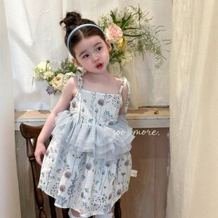 苏沫婴幼儿夏季新生儿婴童女宝宝韩系碎花网纱拼接吊带连衣裙6565