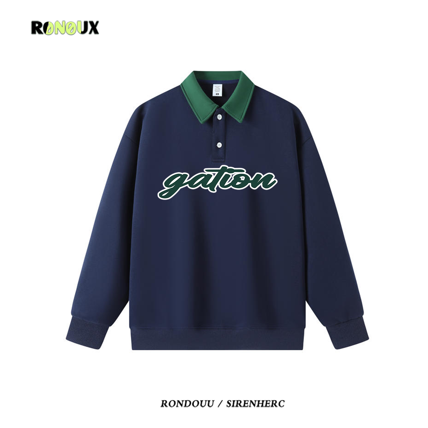 美式复古撞色拼接假两件POLO卫衣