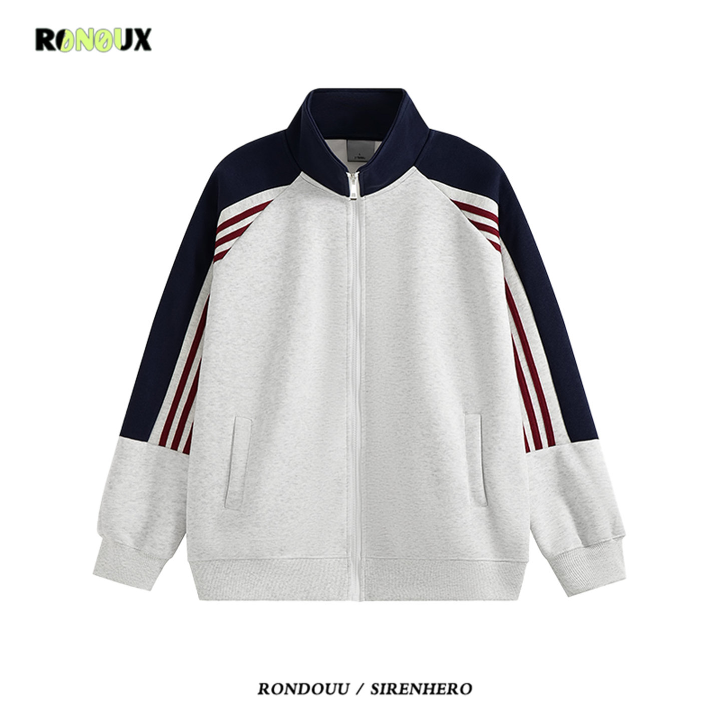 美式三条杠棒球服卫衣外套慵懒风