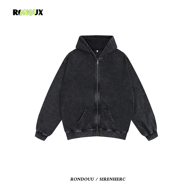 美式复古oversize水洗做旧连帽卫衣外套女春秋宽松慵懒风拉链开衫