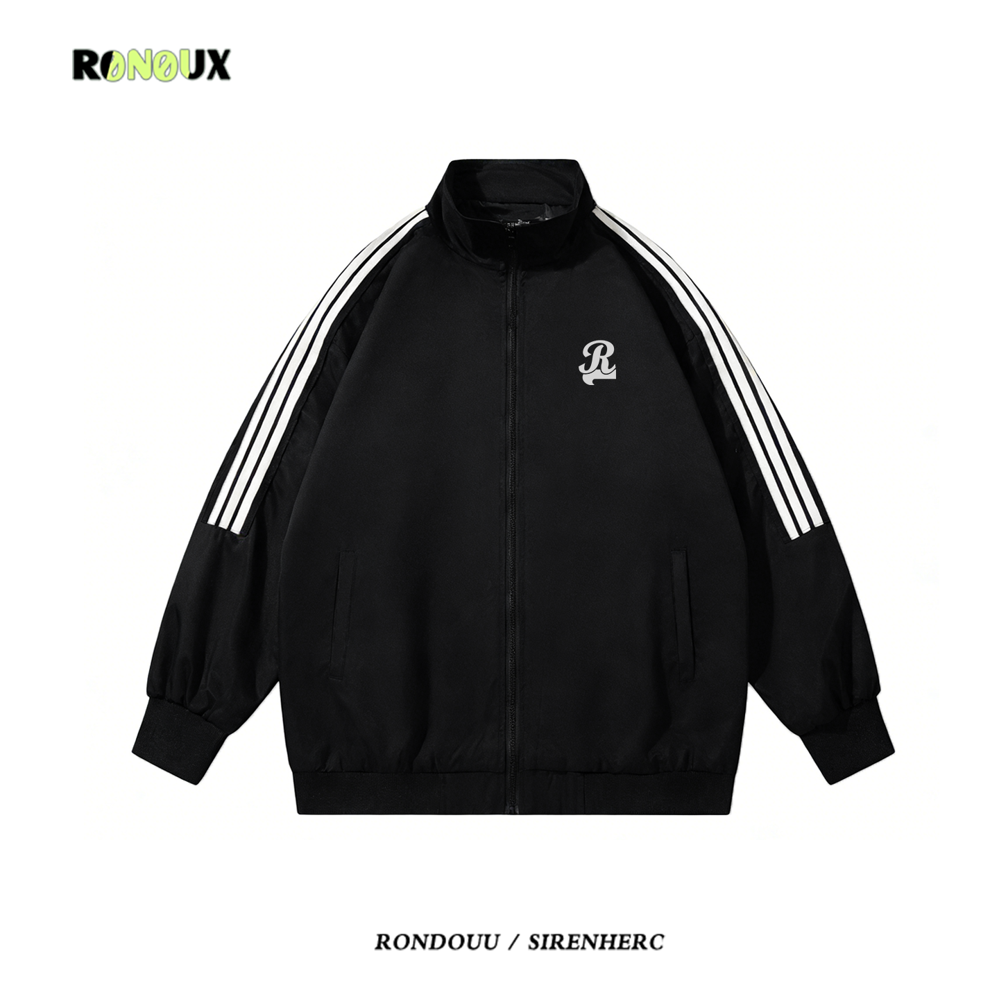 美式复古三条杠运动立领卫衣外套男女春秋宽松潮牌hiphop街舞上衣