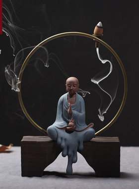 新中式木制陶瓷人物家居摆件禅意