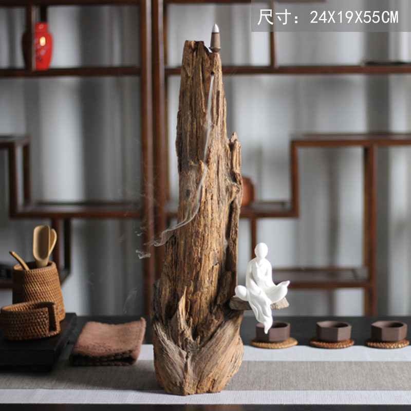 中式复古会所风化木陶瓷家居摆件