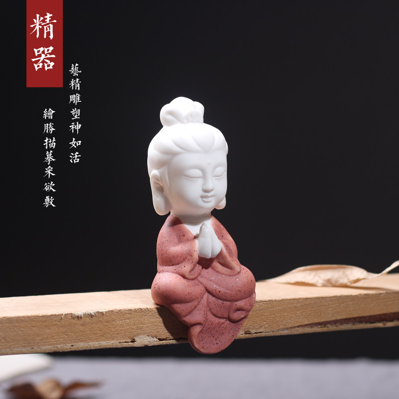 德化白瓷禅意小沙弥桌面摆件陶瓷卡通三圣和尚家居客厅工艺装饰品