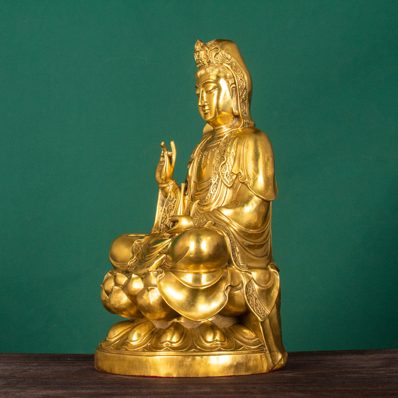观音佛像铜像黄铜观世音菩萨居家供奉家用坐莲铜观音