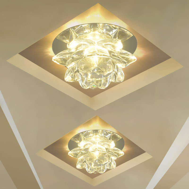 led莲花水晶灯 5W荷花过道走廊玄关灯 客厅入户天花射灯明装筒灯